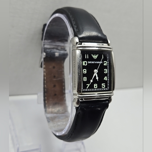 Emporio Armani AR0207 Tank Watch Black Dial Leather Strap Quartz New Battery - Picture 3 of 13